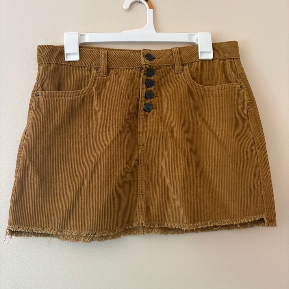 BNDI Camel Brown Corduroy Button-Front Mini Skirt (Size 29)